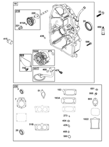 Crankcase Cover/Sump Group Diagram and Parts List for 613477-0255-J1 400000 - 699999 Briggs and Stratton Engine